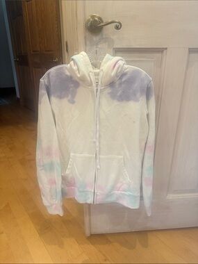 Reflex Women’s White Zip Hoodie with Pastel Tie-Dye